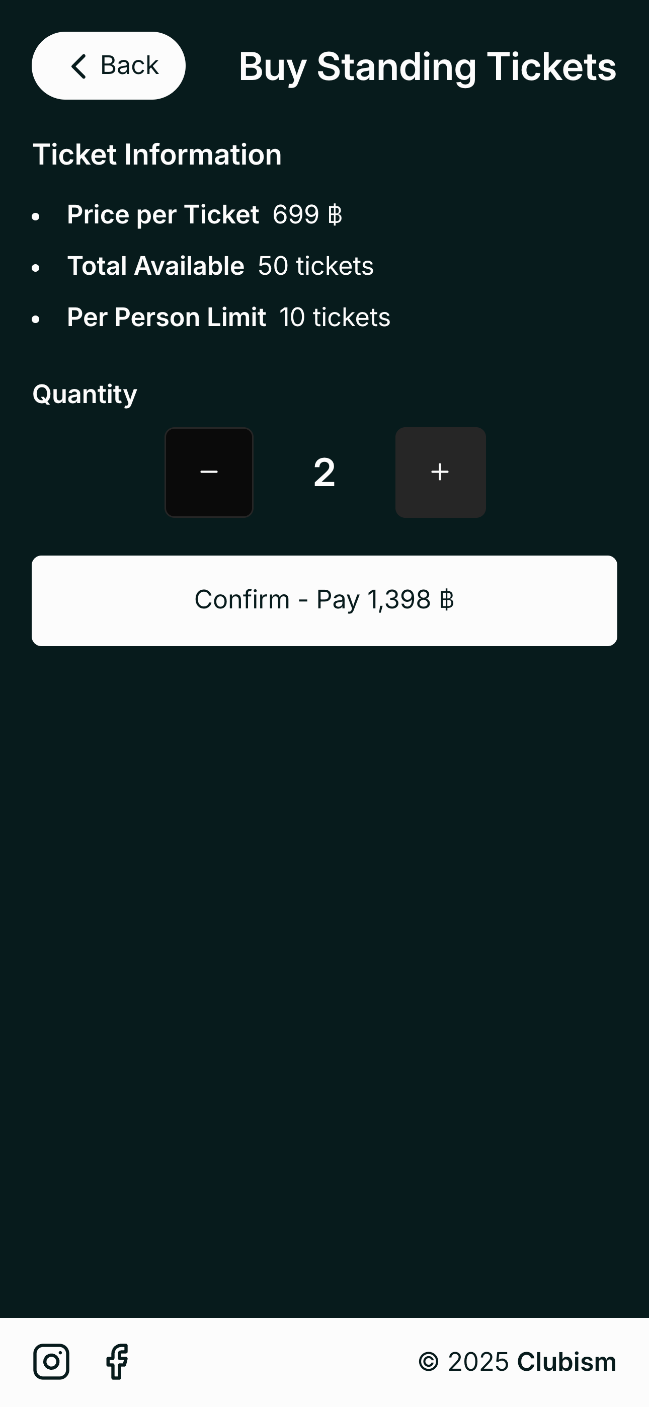 Event standing ticket buy