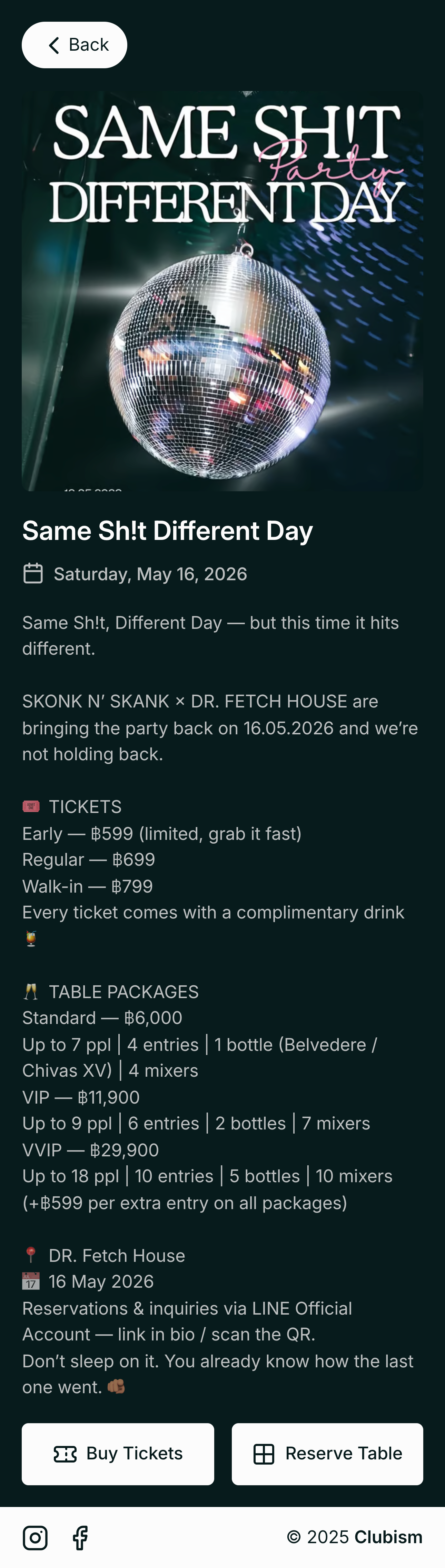 Event standing ticket